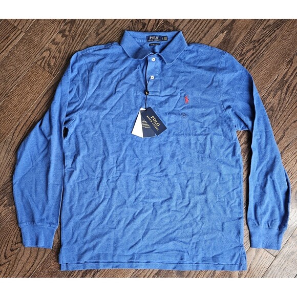 Ralph Lauren Custom Slim Fit Long Sleeve Polo Shirt Top Size XL Blue